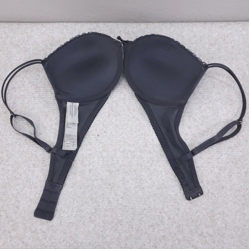 GILLY HICKS Super Push Em Up Plunge Bra 34C Gray Floral Lace Underwire Sexy - Picture 3 of 4