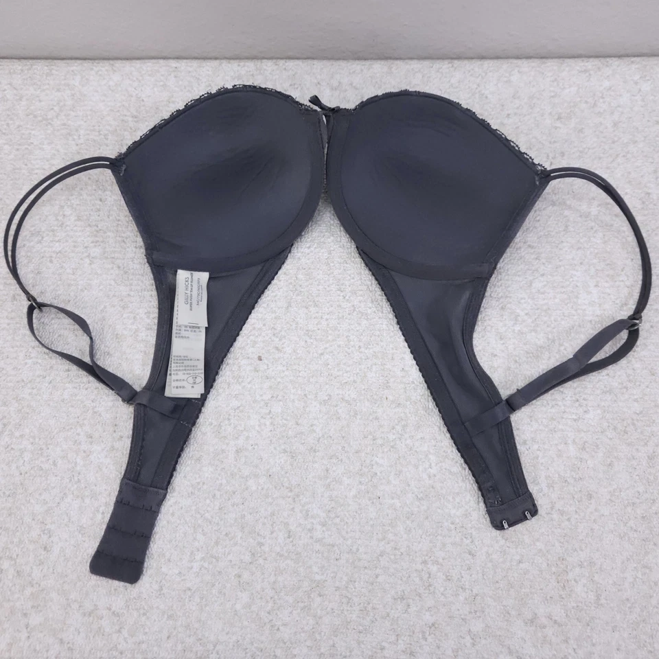 Sexy Sujetador GILLY HICKS Super Push Em Up 34C Gris Floral Encaje Con Aros Foto 3 de 4