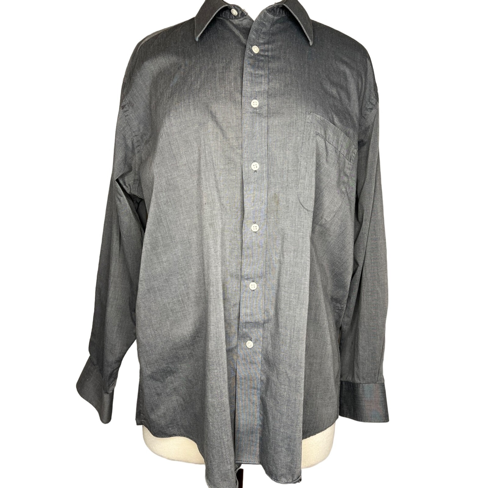 pierre cardin Men's Button Front Dress Shirt Size 17 32/33 Grey
