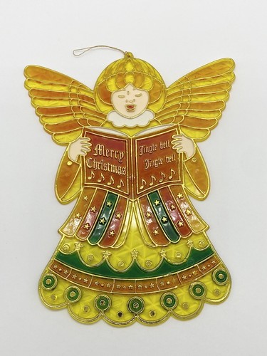 Vintage Plastic Choir Angel Suncatcher Christmas Carol Decoration 8” Tall