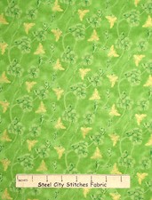 Bumble Bee Flower Fabric By The Yard Gold Green Cotton Northcott Garden Etchings