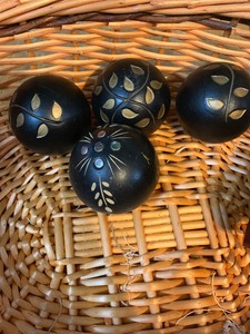 Lot Black Leaf Pattern Decorative Balls Spheres Orbs Set Of 4