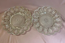 Lot Of 2 Vintage Clear Glass Hobnail Pressed Glass 11" Deviled Egg Service Dish