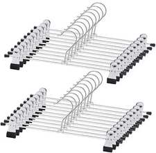 24PK Home Essential Pant and Trouser/Skirt Hangers w/ Clips, Adjustable, Chrome