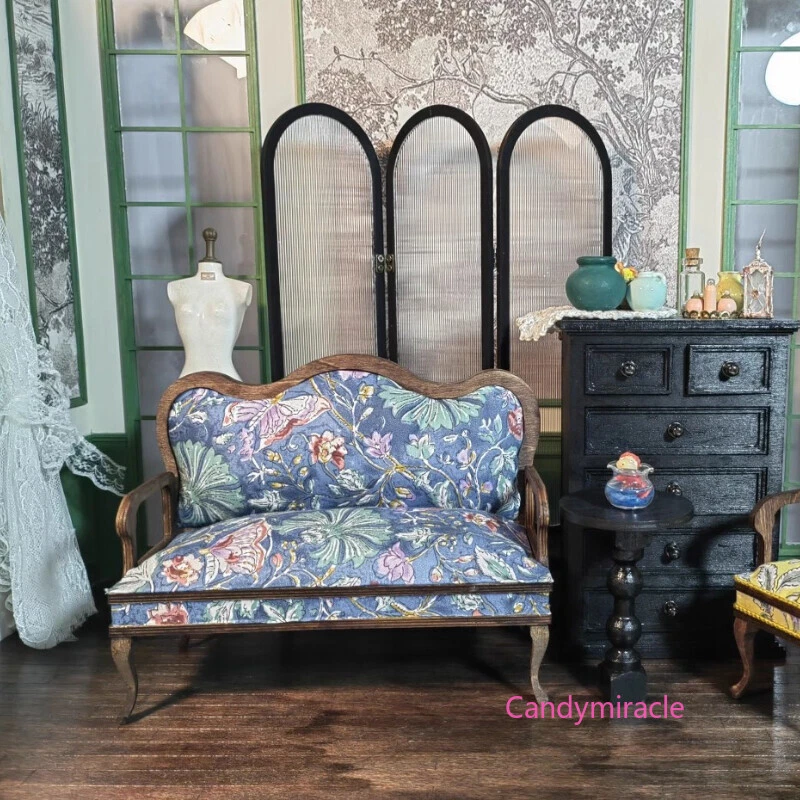 Maßstab 1:6 Puppenhaus Miniatur Möbel Retro Doppelt Sofa Wohnzimmer Unvollendet - Bild 2 von 4