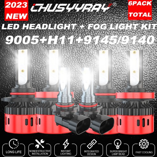 6x 8000K H11 9005 9145 LED Headlight+Fog Bulb for Dodge Ram 1500