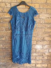 New Lipsy Teal Green Embroidered Placement Bodycon Dress Size UK 14