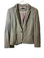 Tommy Hilfiger Women s Gray Knit Blazer 10 Black Elbow Patches Preppy Pin O101