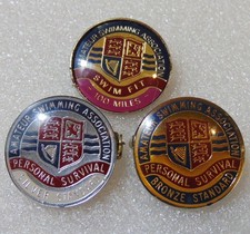 3 Amateur Swimming Association Pin Badges - 100 Mile, Bronze & Silver Standard
