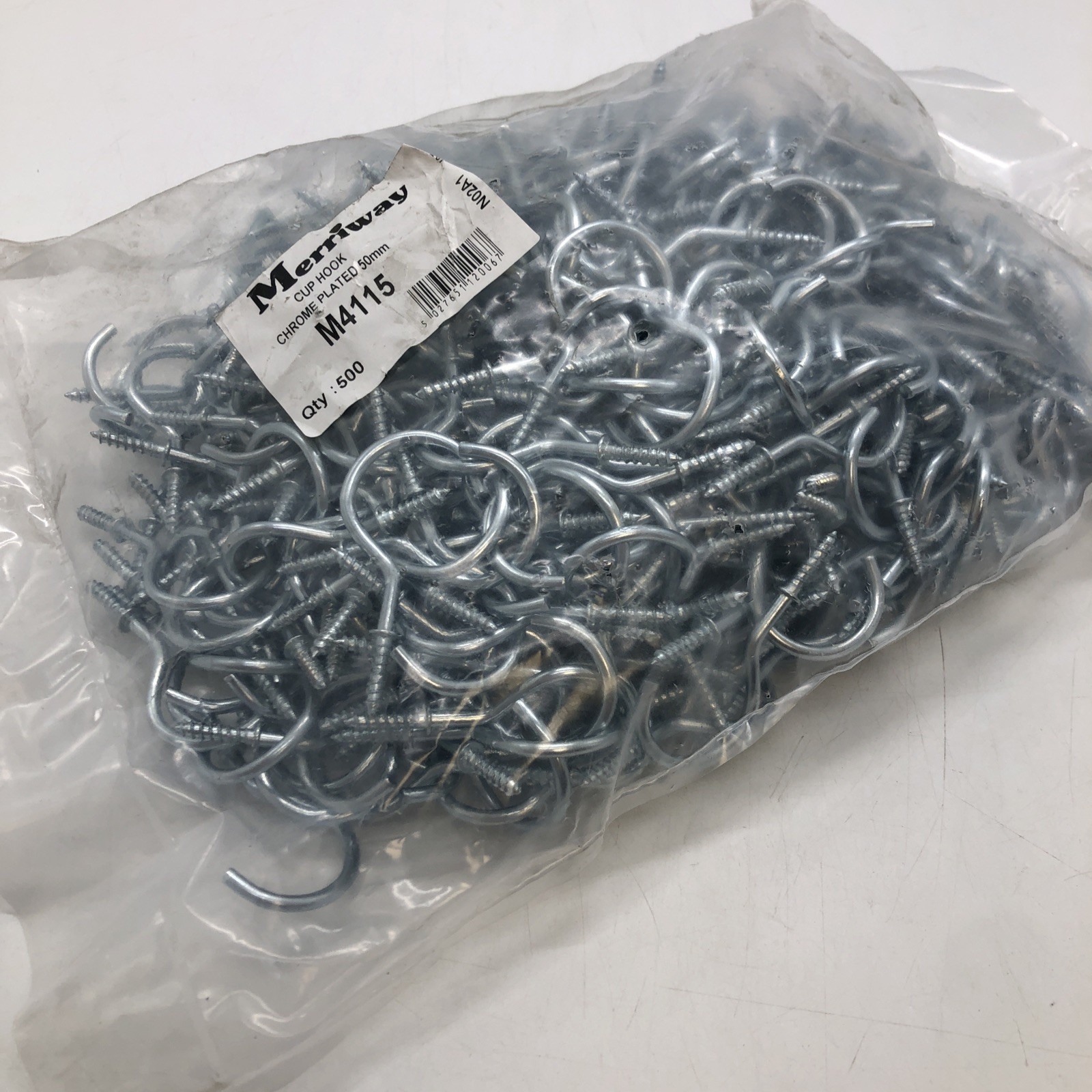 Cup Hook Wholesale JUMBO PACK x500, Chrome Plated 50mm Threaded, Merriway