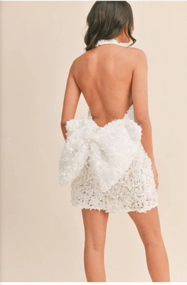 NWT Klesis Too Good To Be True White Halter Bow Mini Dress Sz small