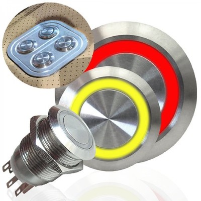 16mm Billet Latching 12V Push Button Switch Red and/or Yellow LED Illuminated