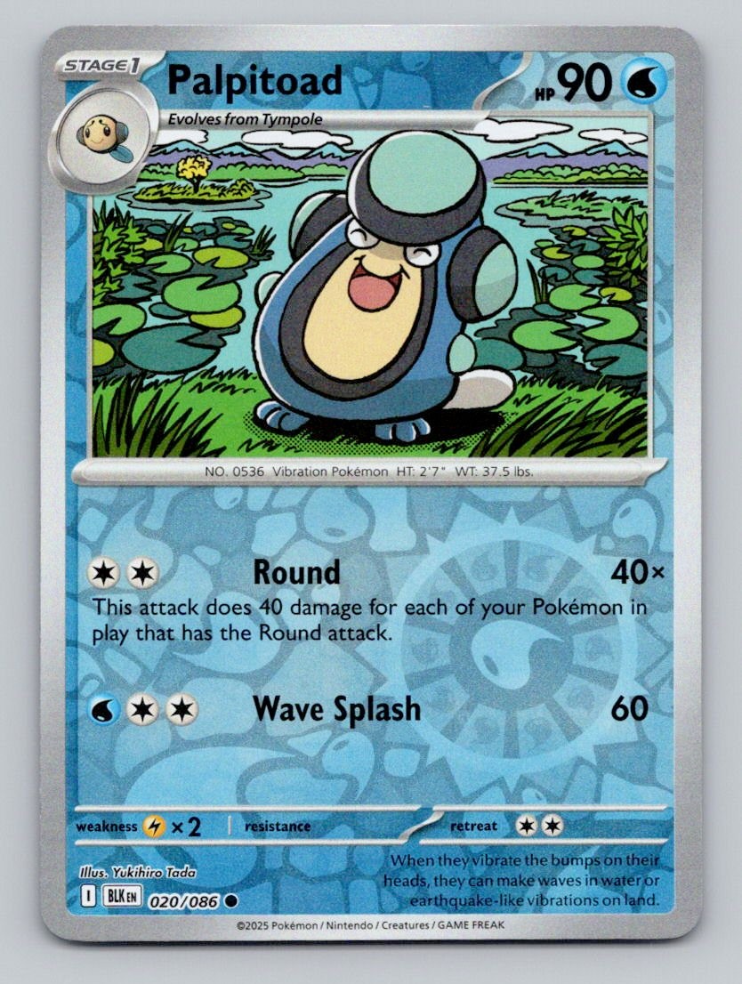Palpitoad 020/086 Common Black Bolt Pokemon Reverse Holo Near Mint