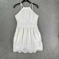 Abercrombie & Fitch Dress Women L White Good Eyelet Mini Cotton Smock Coastal