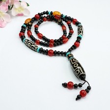 Tibetan Nine Eye Dzi Bead Necklace Agate Chalcedony Multi Gemstone Jewelry