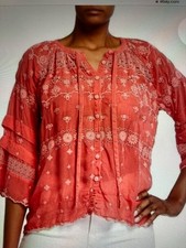 NWT Johnny Was Tay Eyelet Floral Button Up Top Passionfruit Size Medium 310