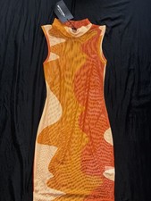 Pretty Little Thing See Through Bodycon Dress Orange Size 2 NWT