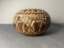 Vintage Peruvian Hand Carved Gourd Lamas Shaker