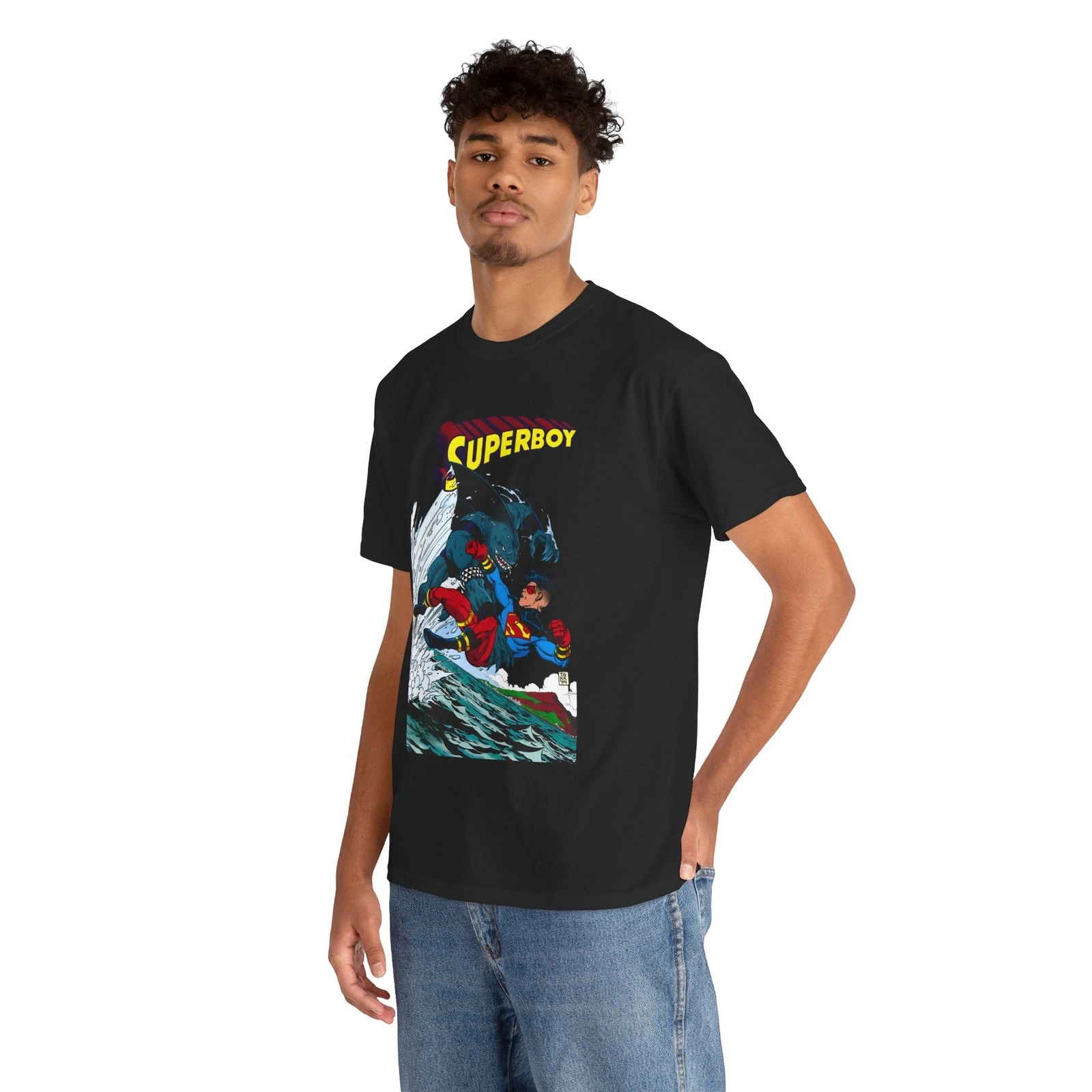 Superboy Vs King Shark T-Shirt - Tom Grummett Art - Superman Family - DC Comics
