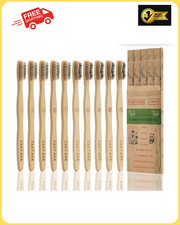 Bamboo Toothbrushes 10 Pack Biodegradable Soft Medium Charcoal Bristles