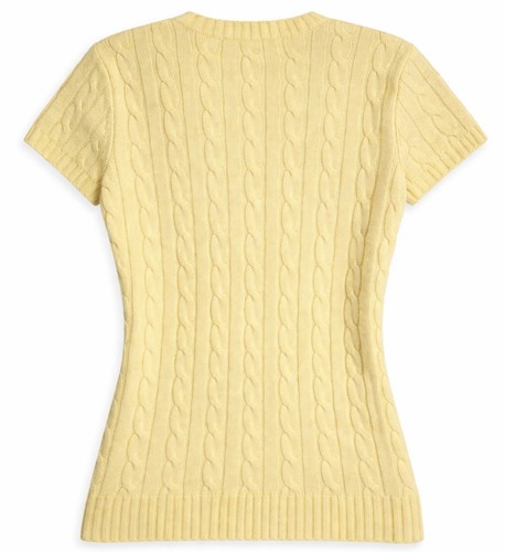 Ralph Lauren Black Label Cashmere Cable Knit Sweater Yellow V-Neck M - Picture 2 of 4
