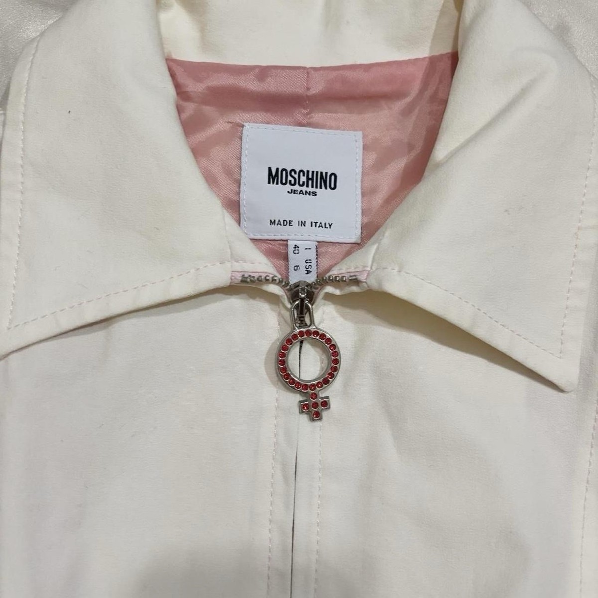 vintage moschino jeans 3/4 sleeve zipper top jacket white