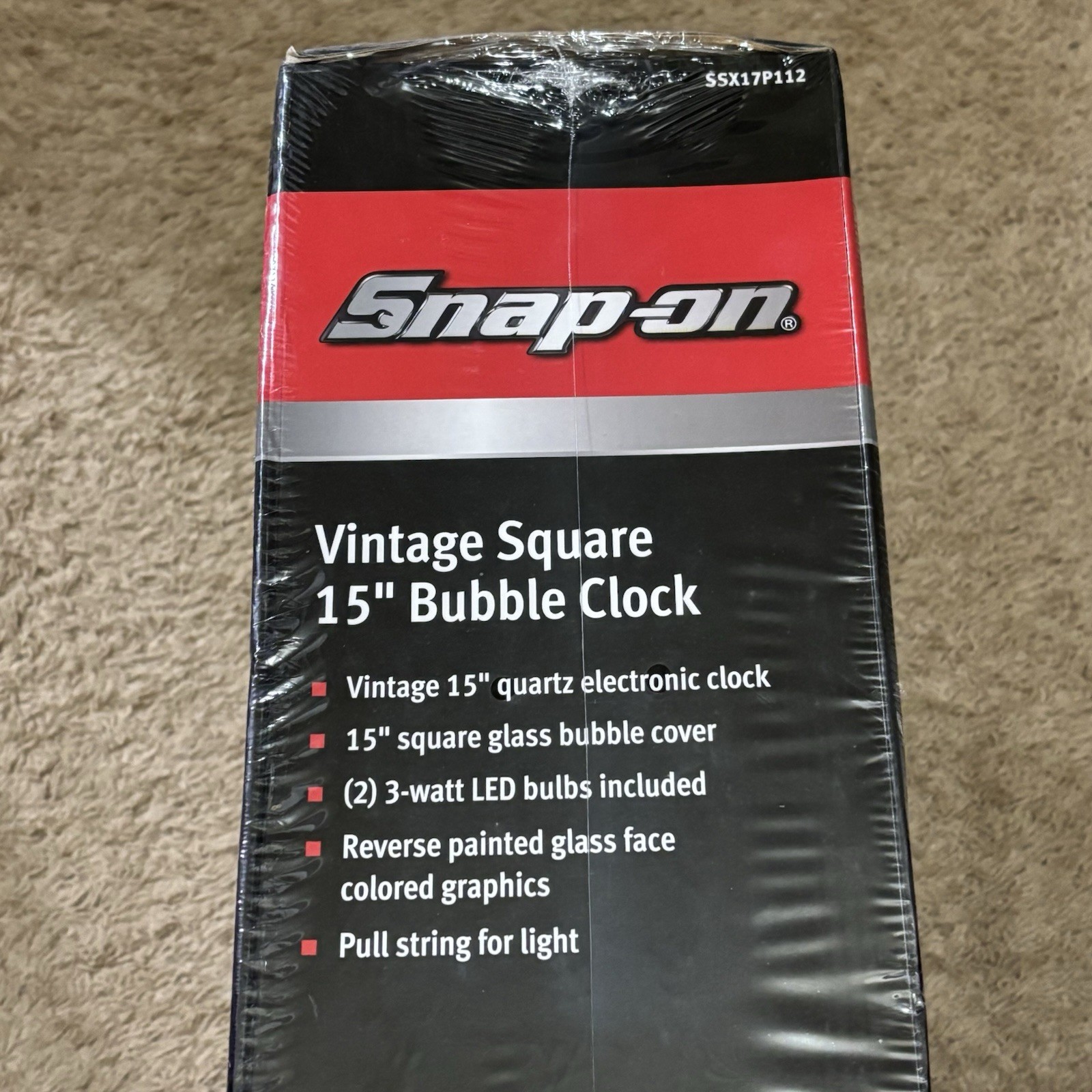 Snap On Tools SSX17P112 Vintage Square 15" Bubble Clock New in Box Sealed