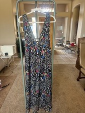 RAGA Floral Maxi Dress Black Multicolor Deep V Boho Resort Size L NWOT
