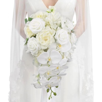 White Orchid Cascading Wedding Bouquets for Bride Cascade Bridal Bouq...