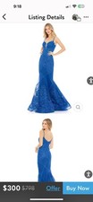 MAC DUGGAL NWT EMBROIDERED SLEEVELESS PLUNGE NECK TRUMPET GOWN ROYAL BLUE SZ 18