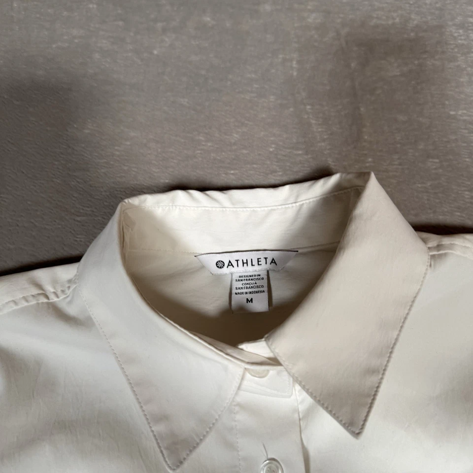 Camisa Athleta Mujer Grande Blanca Uptown Brillante Elastizada Abotonada Manga Larga Foto 3 de 4