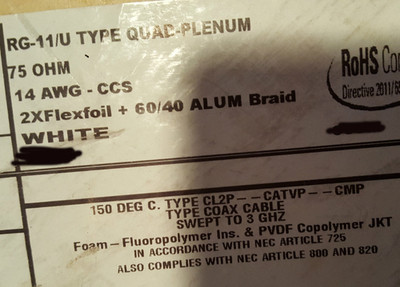 Carol C3529 RG11/U Quad Shield 14awg BCCS Plenum FFEP/PVDF Coaxial Cable /10ft