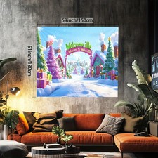 1pc Whoville Christmas Tapestry, Snow Village Scene with Trees and Gifts, Polyes