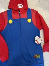 NWT Boys 8-20 Nintendo Super Mario Bros Overall Zip Hoodie Blue/Red L 14/16