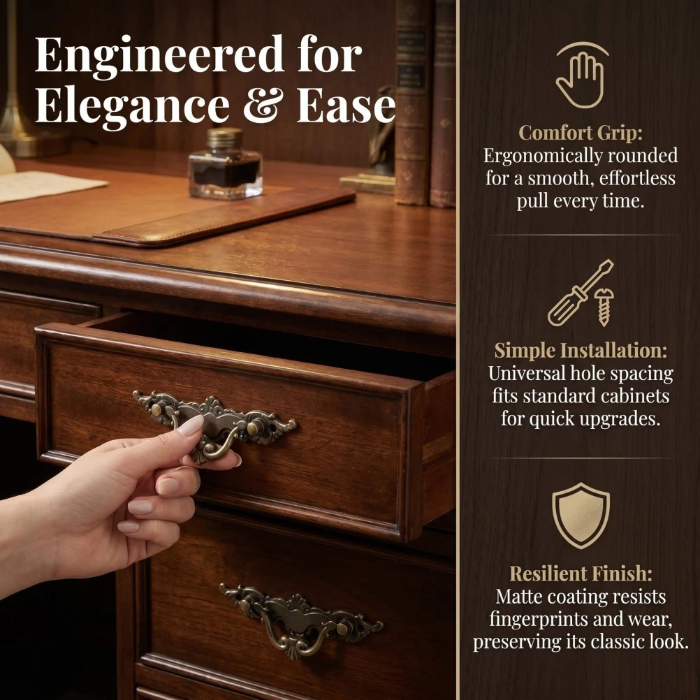 12Pcs Ornate Vintage Bail Pull Durable Dresser Drawer Handles Home Hardware