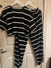 Women's Striped Lounge Set Ribbed Co-ord Crop Top & Trousers Loungewear Pyjamas
