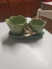 Vintage 1949 McCoy USA Pottery Double Green Tulip Planter With Bird