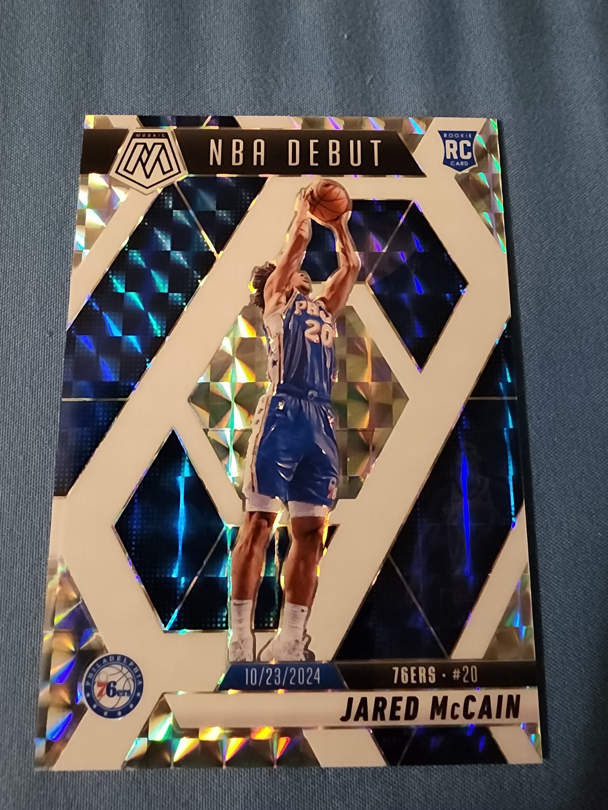 2024-25 Panini Mosaic Jared McCain- NBA DEBUT CHOICE WHITE ROOKIE PRIZM /35