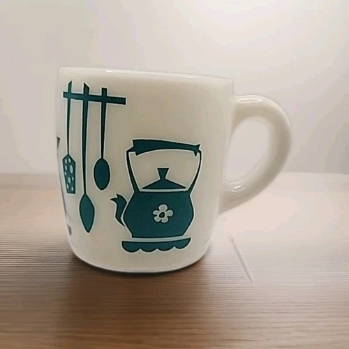 Vintage Hazel Atlas Milk Glass Mug A 18 Teal
