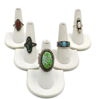 Signed Southwest Sterling Turquoise Red Coral Howlite Rings Lot of 5 #S5345 2