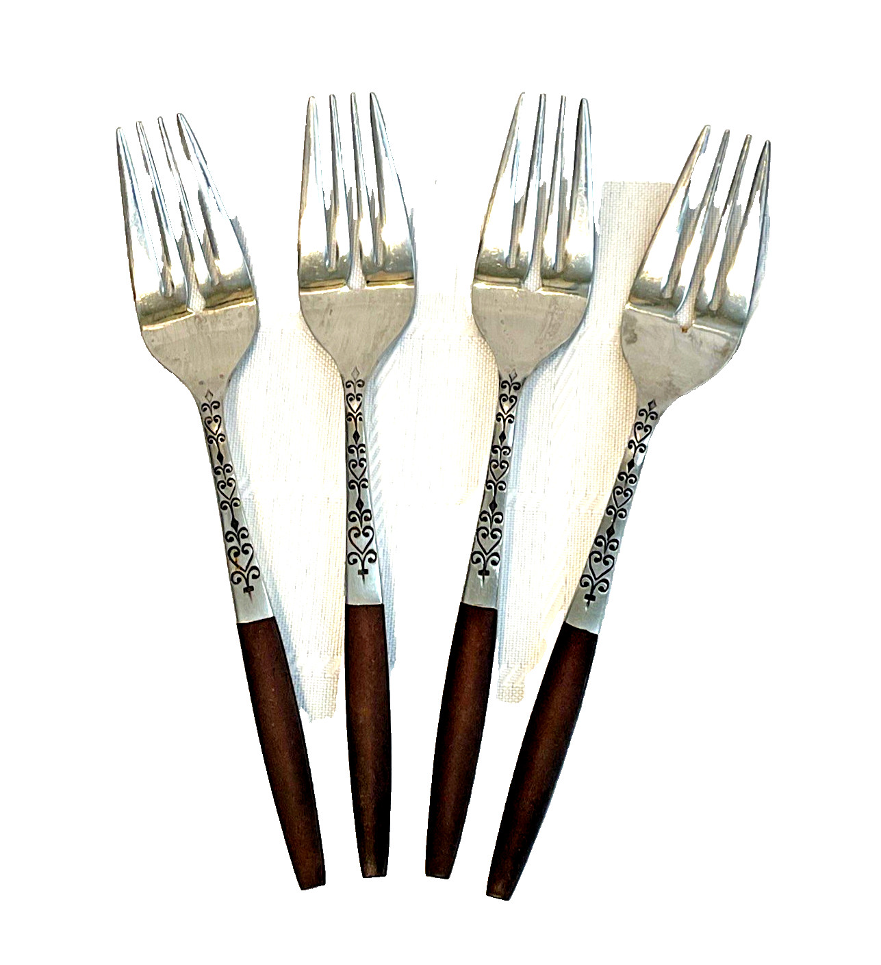 Interpur INR2 Stainless Fork Set of 4 Brown Composite Wood Handle Flatware Japan