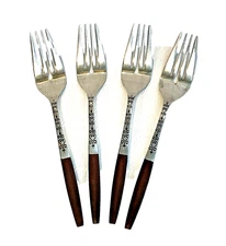 Interpur INR2 Stainless Fork Set of 4 Brown Composite Wood Handle Flatware Japan