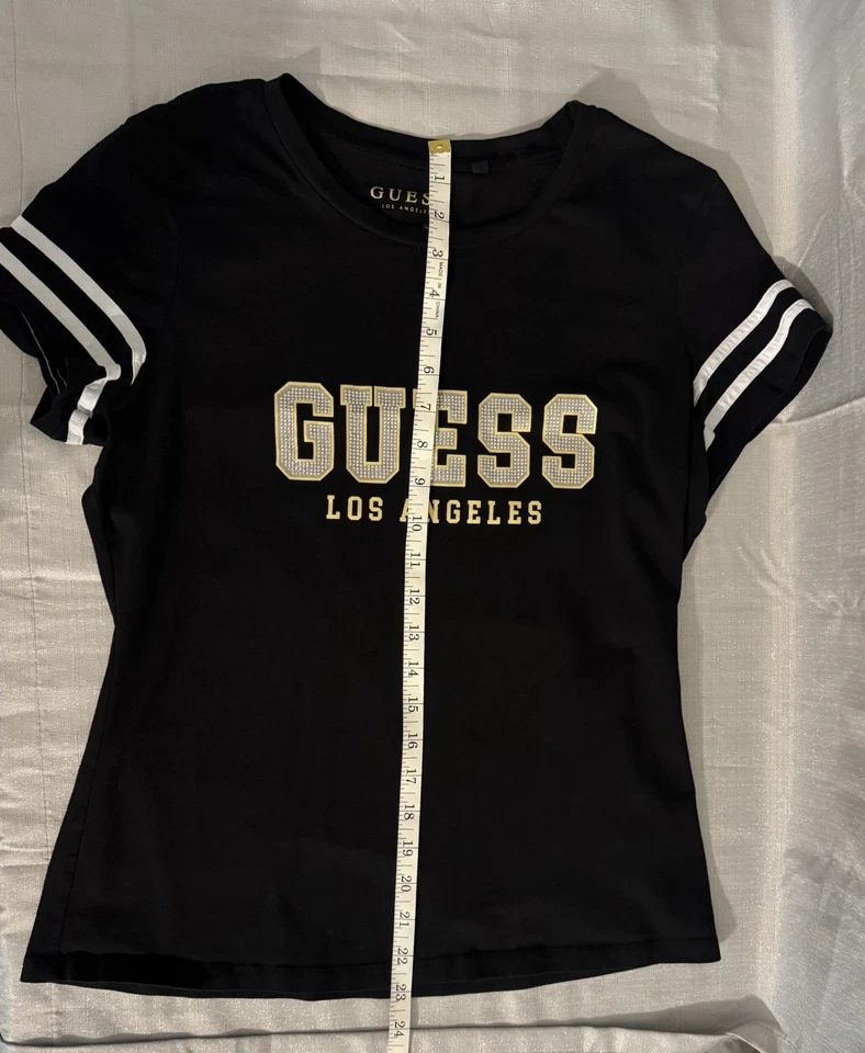 Camiseta GUESS Negra Dorada Estrás Crew Logo Letti XL/PEQUEÑA Foto 4 de 4