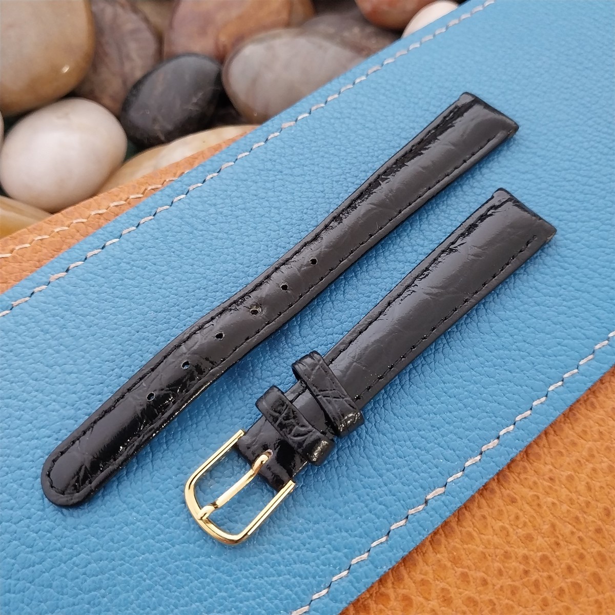 13mm Hadley Roma Black Croc-Grain Leather Ladies nos Unused