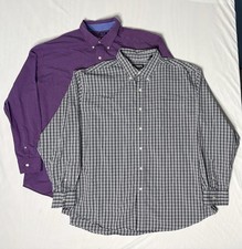 Chaps Oxford Dress Shirt Men’s 3XB Big & Tall Plaid Long Sleeve Button Up Lot X2