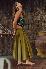 Free People's Lowen Skirt Mid-Rise Pull-On Pockets Poplin Solid Medium M NEW