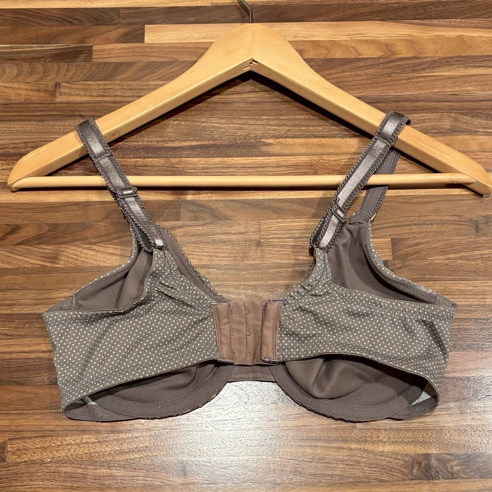 Sujetador con aros con detalle de encaje a lunares marrón y blanco - 36D Foto 3 de 4