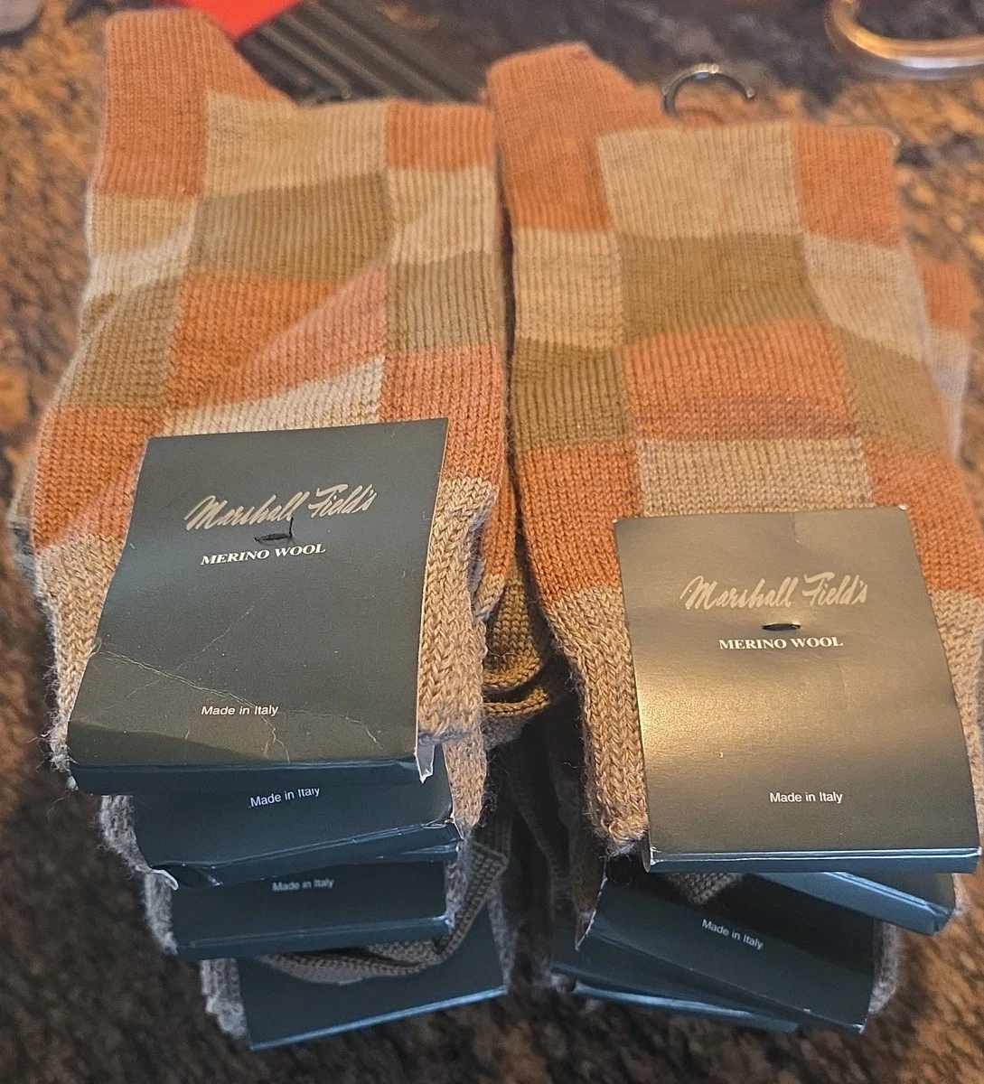 11 Pairs Ladies Marshall Field's Merino Wool Checkered Socks