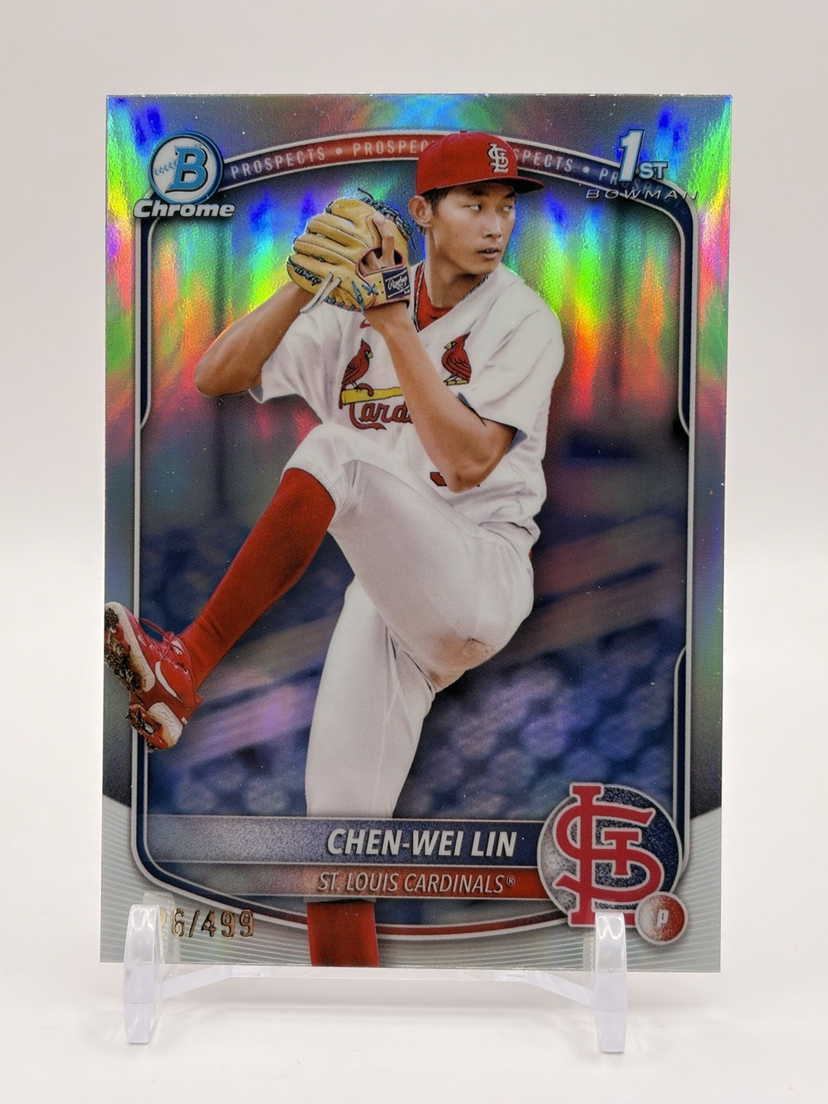Chen-Wei Lin 2025 1st Bowman Chrome #BCP-141 Prospect REFRACTOR #/499 RC