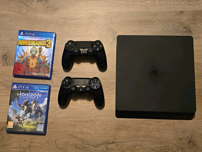PlayStation 4 Slim 1TB + 2 DualShock 4 Controllern + Borderlands 3 & Horizon